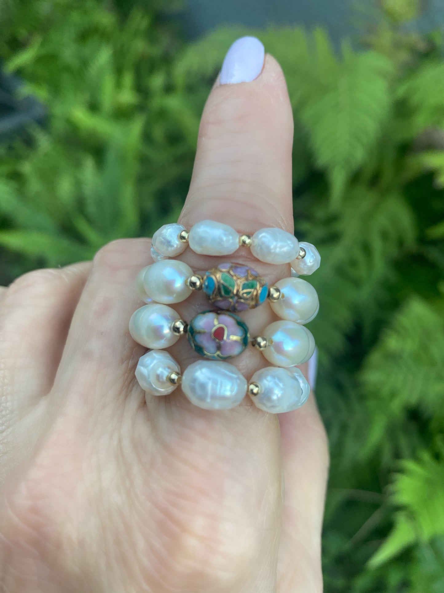 Memoirs of a Geisha Pearl and Vintage Cloissone Stacker RIngs