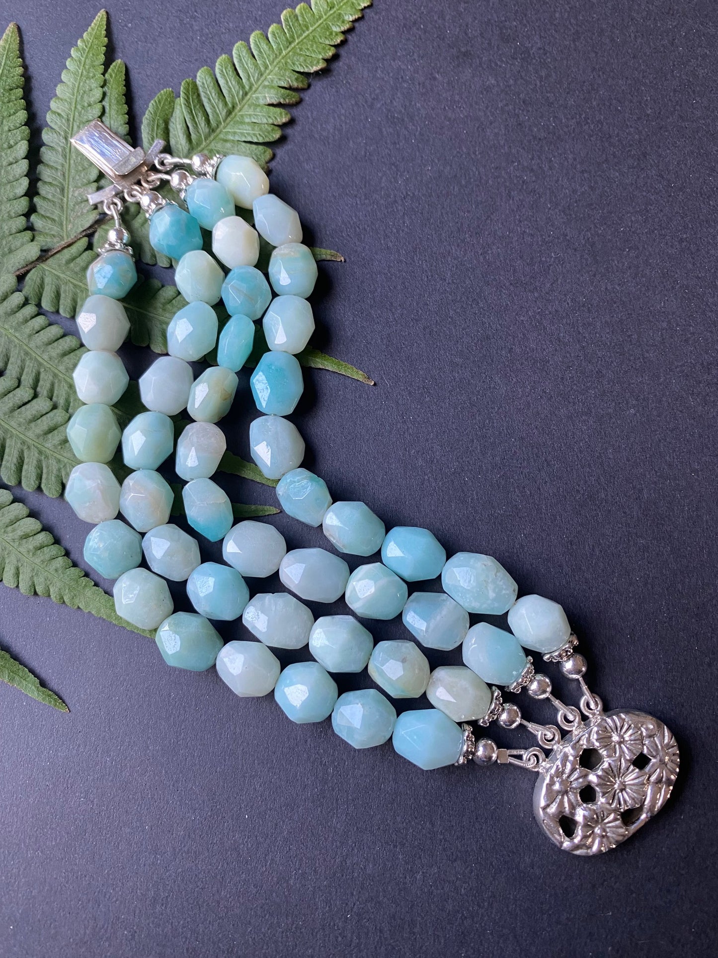 Blossom Collection Amazonite Cuff With Artisanal Sterling Silver Box Clasp