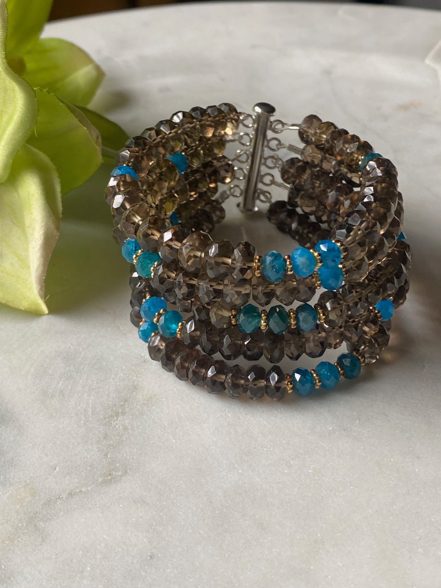 Boho Luxe Smokey Quartz and Apatite Cuff