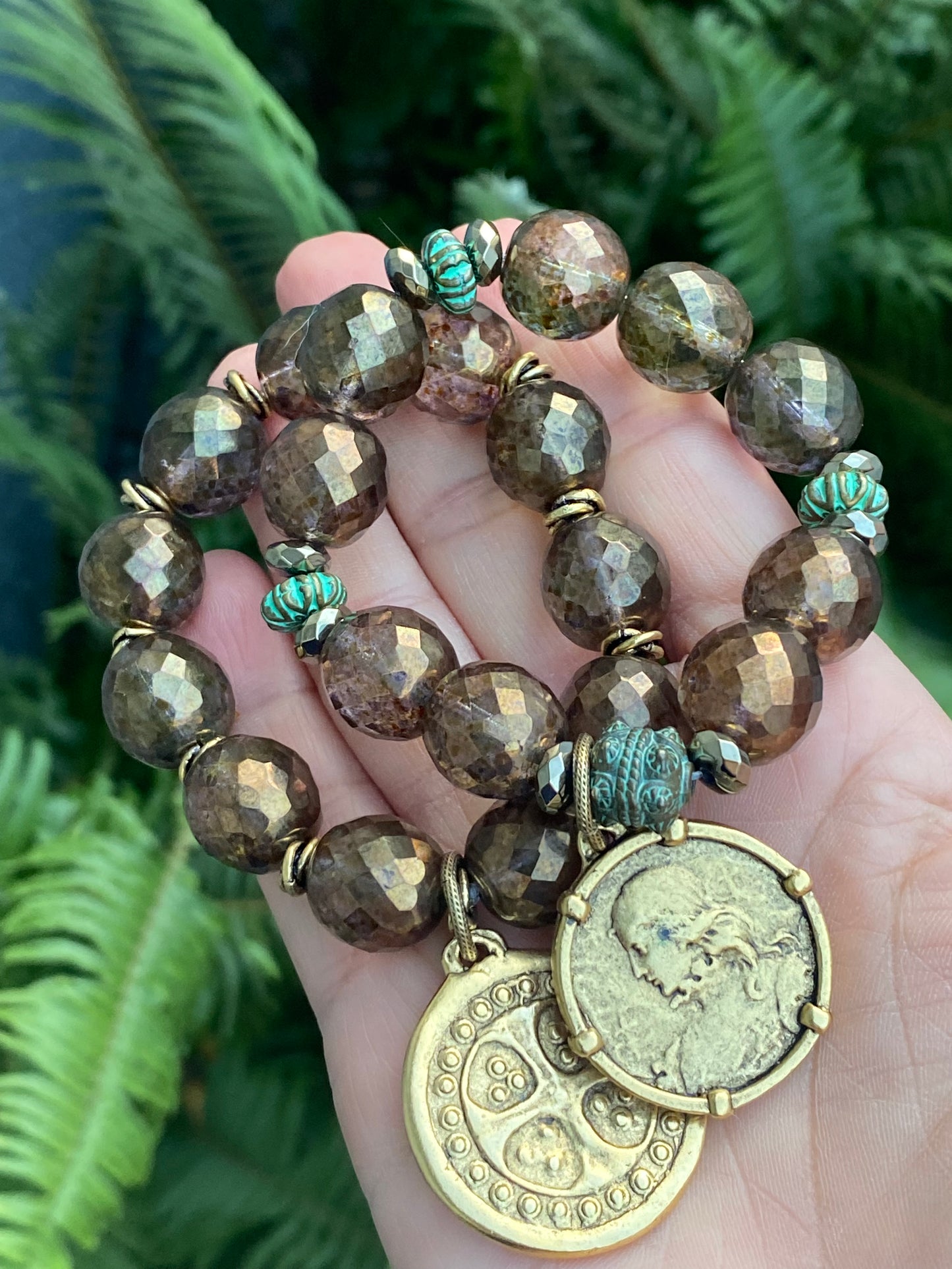 Essential Boho Collection Bronze Czech Crystal with Cross Medal