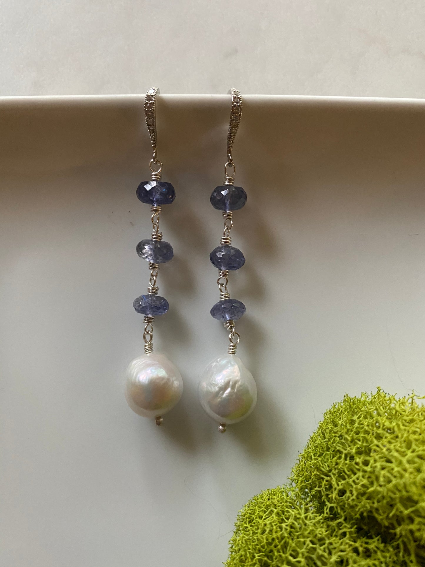La Vie en Rose Collection Iolite and Edison Pearls Chandelier Earrings