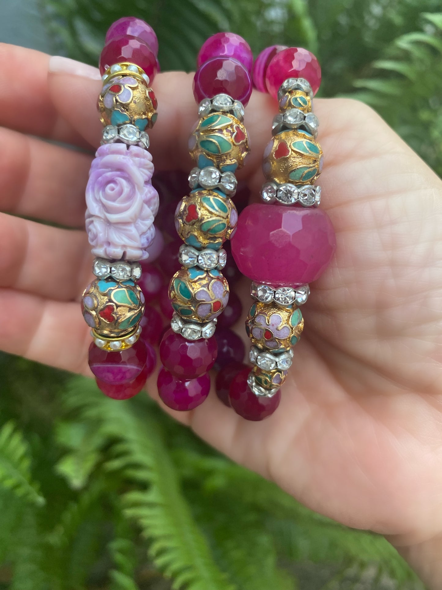 Shades of Pink Fuchsia Agate and Jade Mini Stacker