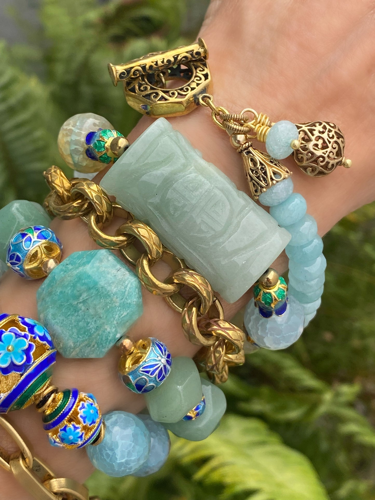 Memoirs of a Geisha Chunky Vintage Brass Carved Chain Bracelet