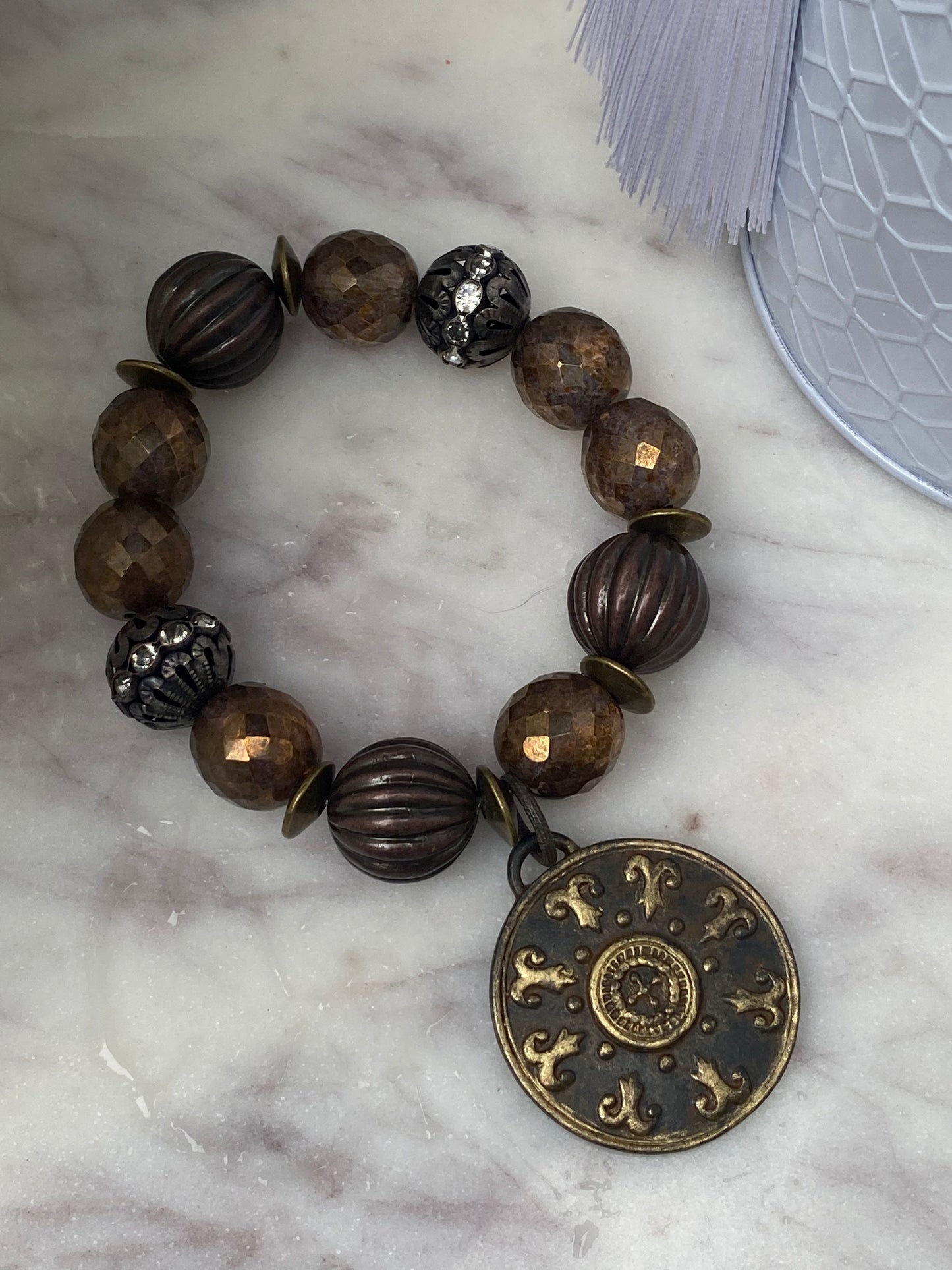 Essential Boho Collection Bronze Czech Crystal with Rustic Medal