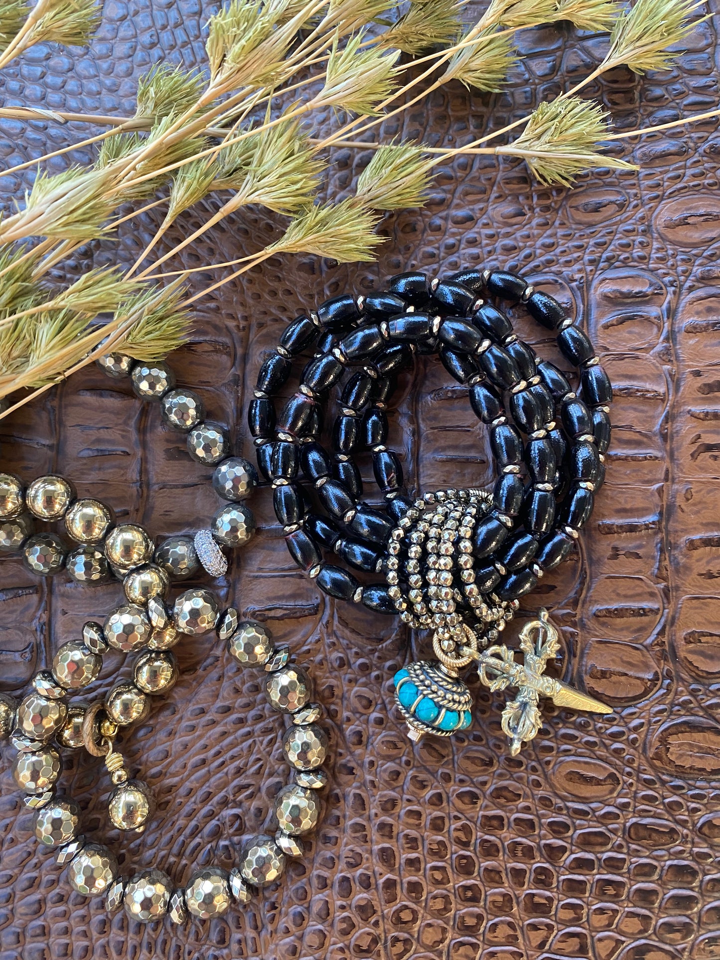 Wrapture Signature Collection Ebony Wood and Pyrite Wrapture Bracelet