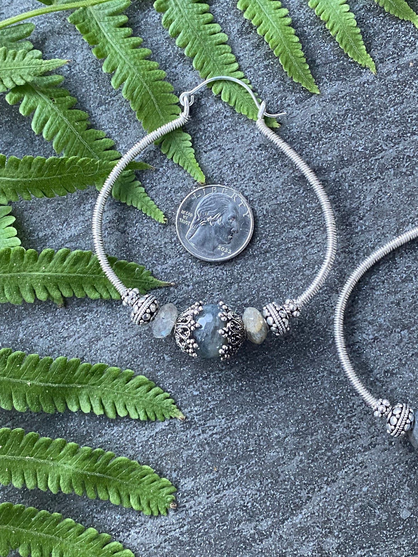 Forged Collection Labradorite and Sterling Silver 'T' Oversized Hoops