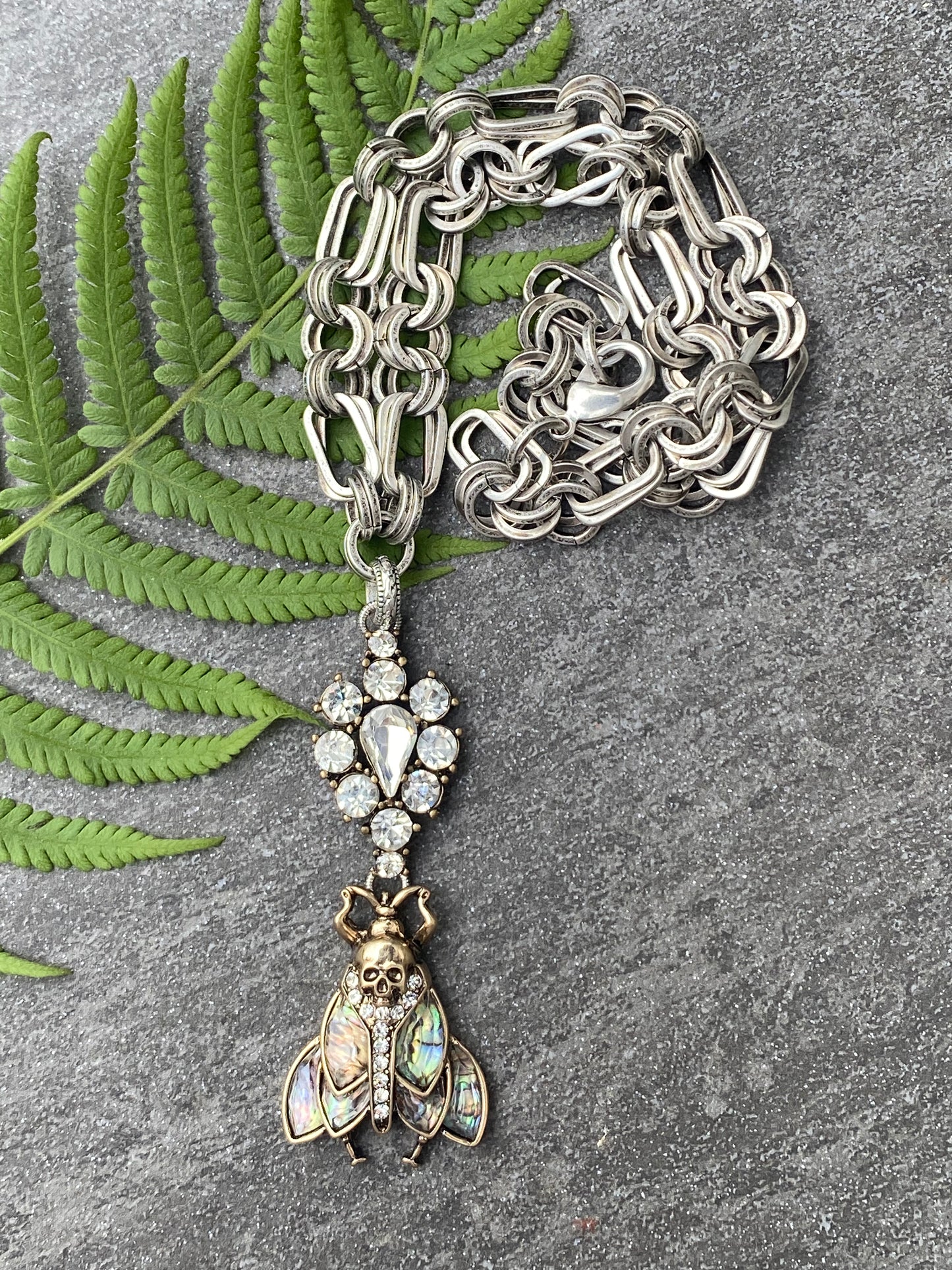 Insetto Collection Fancy Skull Scarab and Crystal Necklace