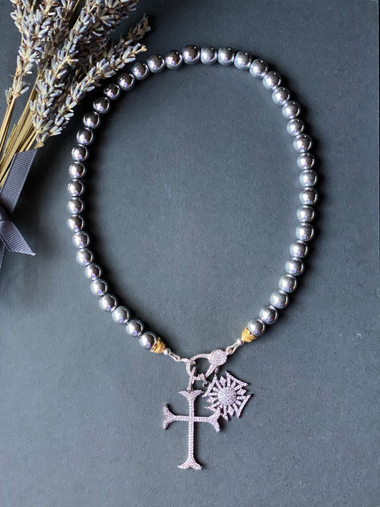 Talismans and Amulets Collection Crosses Hematite Mixed Metals Layering Necklace
