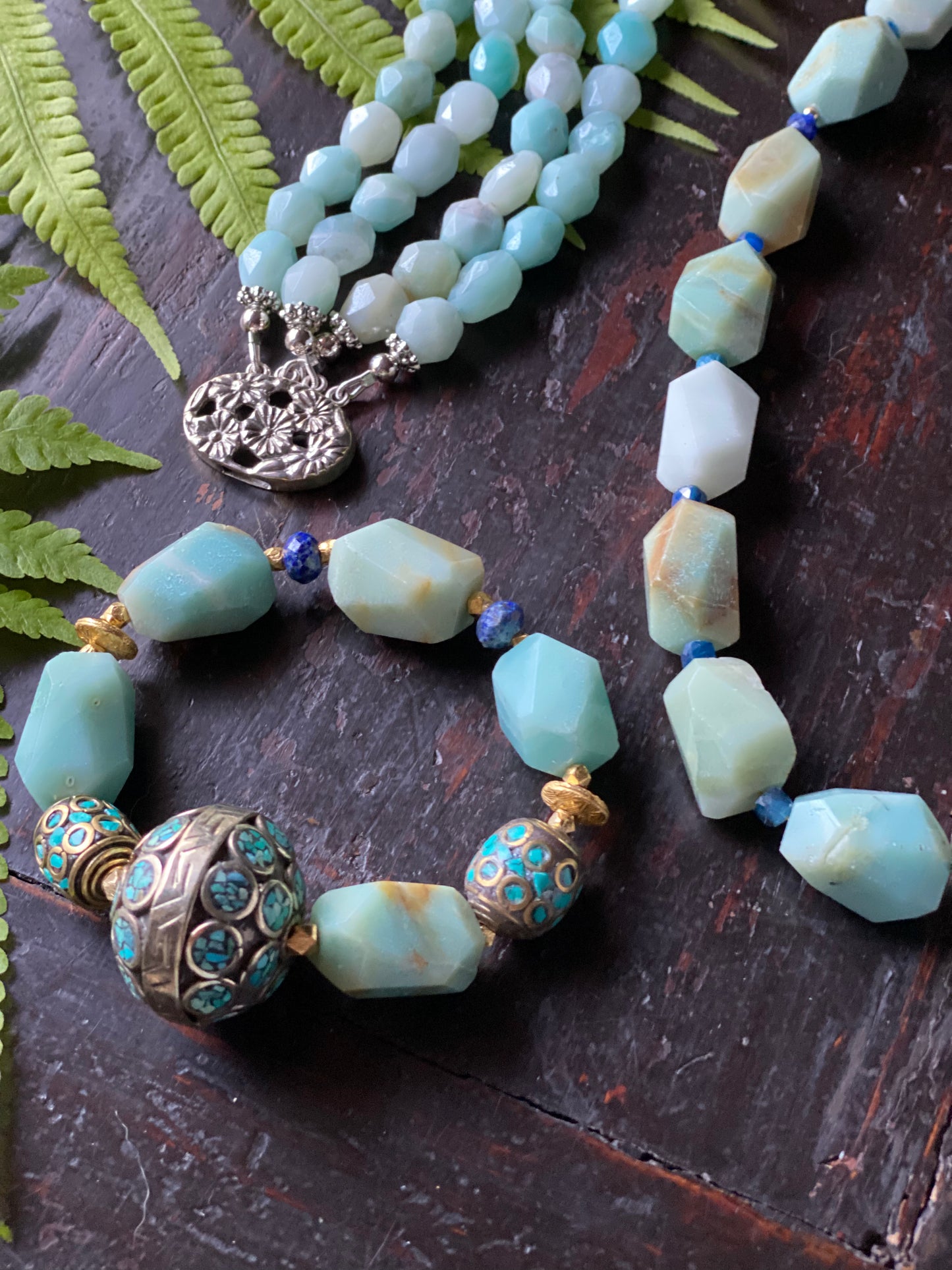 Boho Luxe Collection Tibetan Focal Amazonite and Lapis Statement Stacker