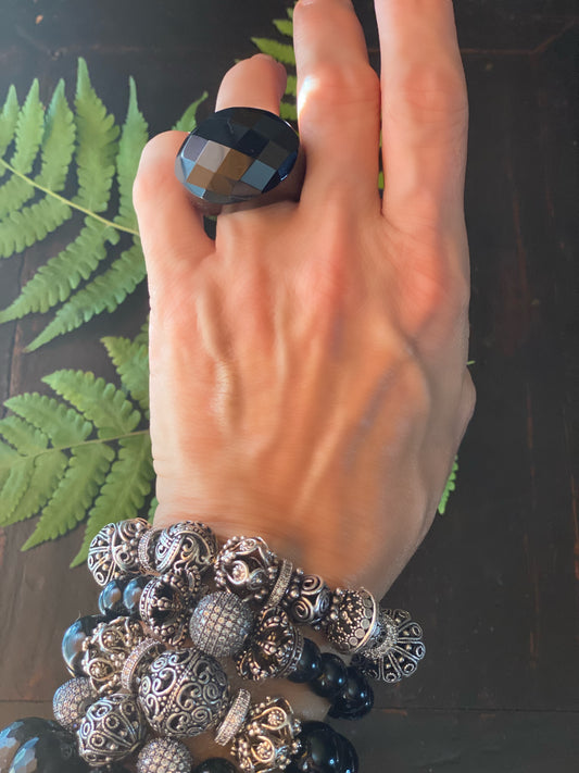 Boho Luxe Carved Onyx Ring III