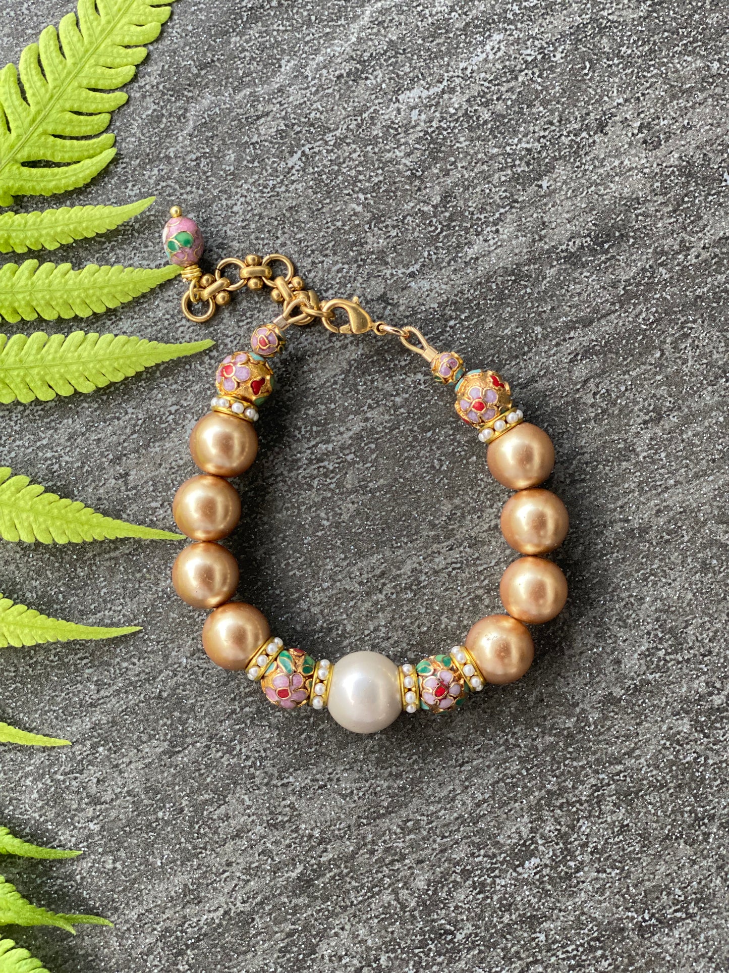 Memoirs of a Geisha Shell Pearl and Vintage Cloissone Bracelet