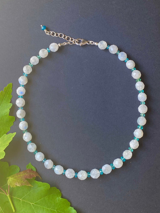 Blossom Collection Faceted Moonstone and Apatite Necklace