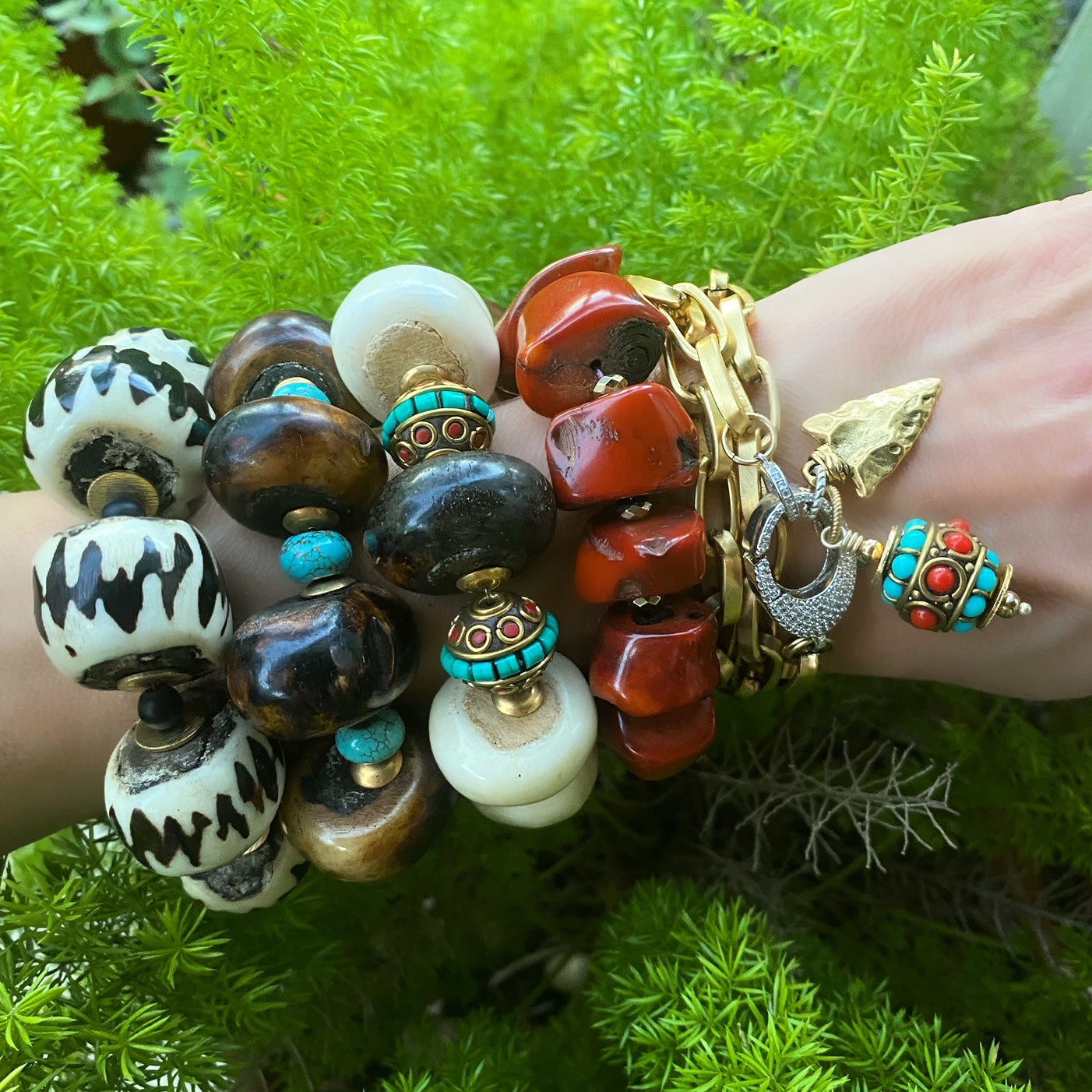 Essential Boho Collection Vintage Bone and Turquoise Chunky Bracelet