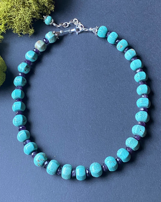 Turquesa Collection Chunky Turquoise and Amethyst Necklace
