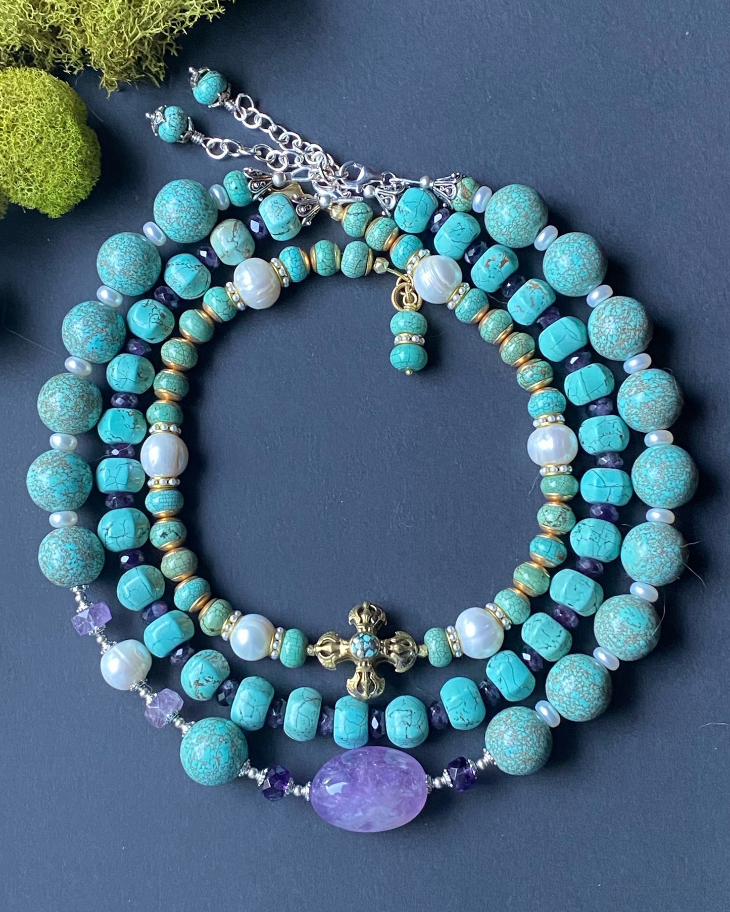 Turquesa Collection Chunky Turquoise and Amethyst Necklace