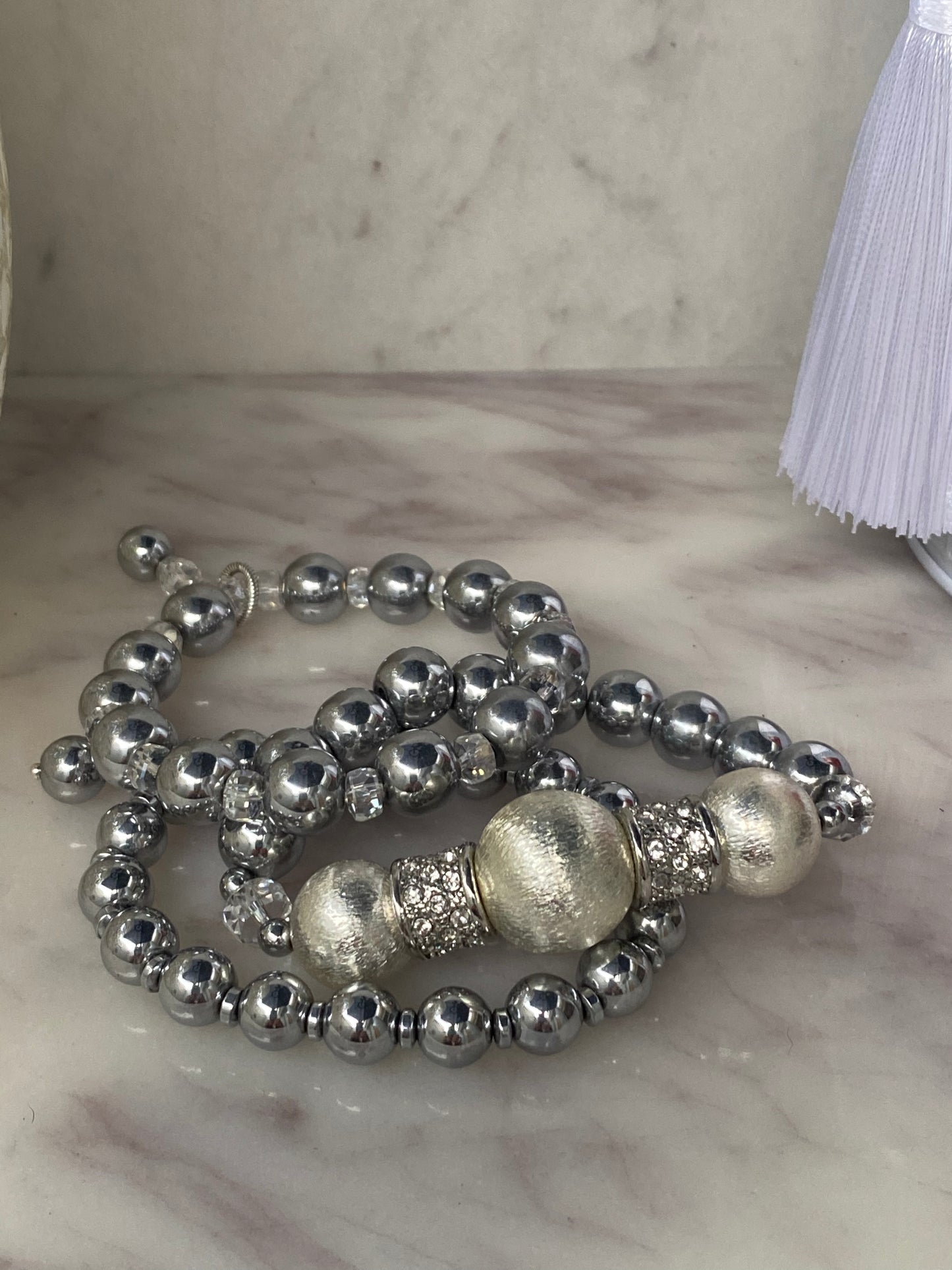 Essential Boho Collection Brushed Silver Plate and Hematite Stacker