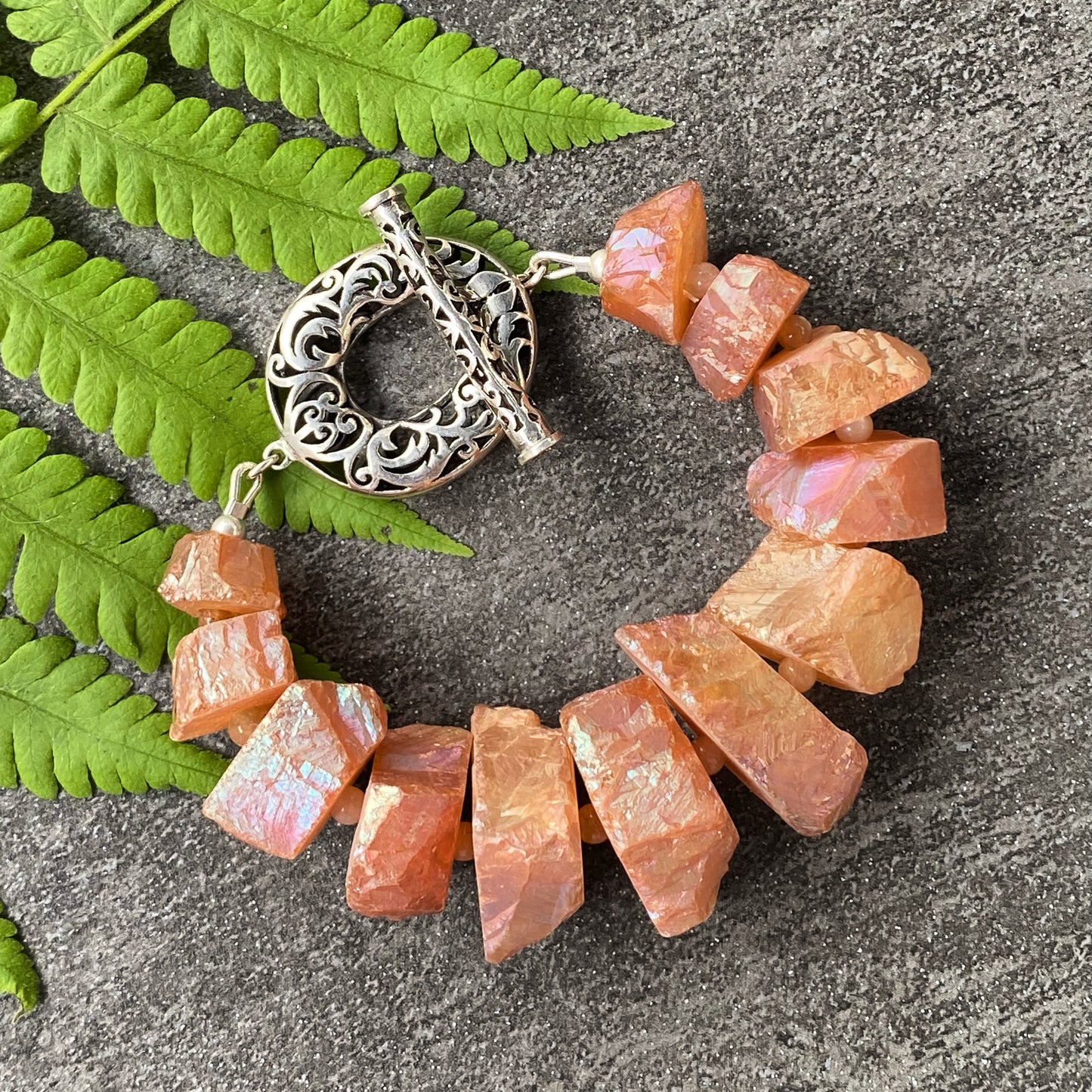 Shades of Pink Electroplated Rough Nugget Sunstone Statement Stacker