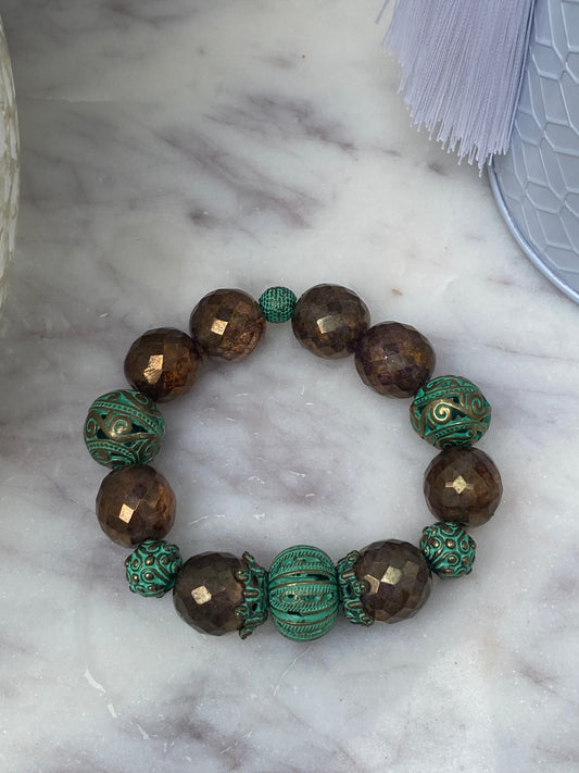 Essential Boho Collection Bronze Czech Crystal and Verdigris Stacker