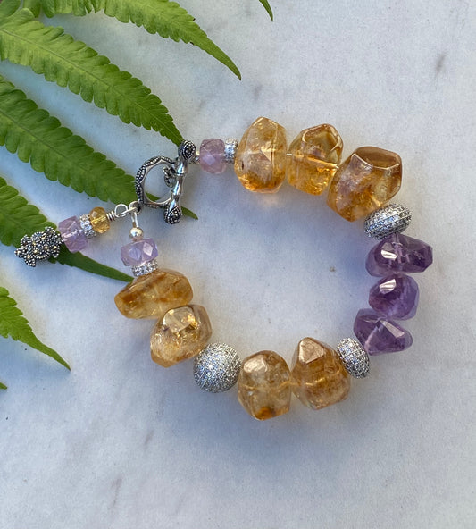 Blossom Collection Chunky Citrine and Amethyst Stacker