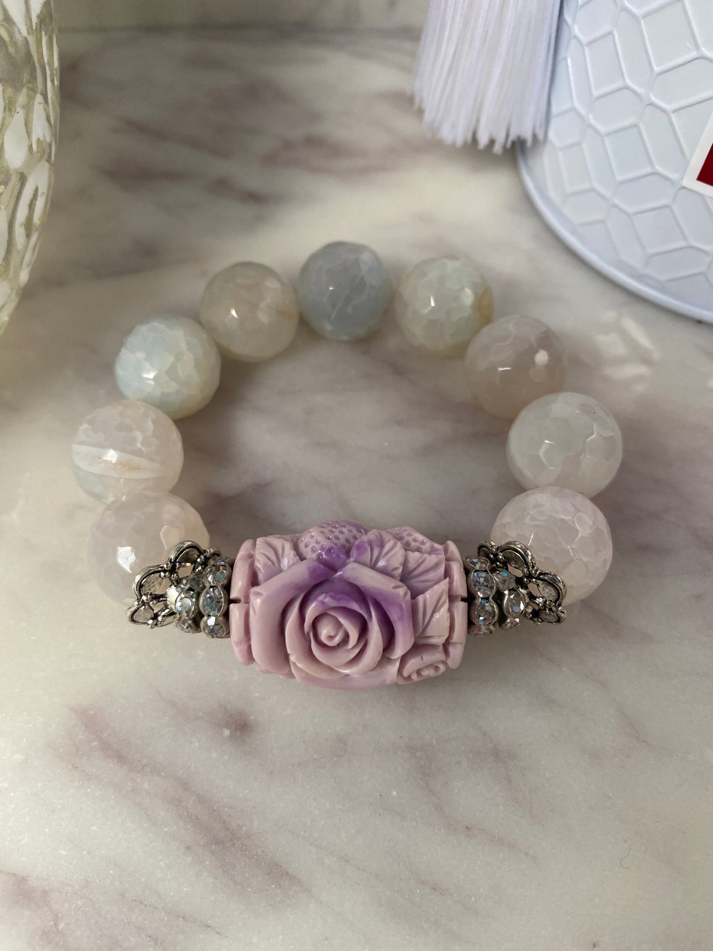 Shades of Pink Agate and Vintage Carved Resin Focal Statement Stacker