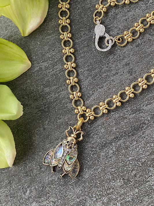 Insetto Talismans and Amulets Collection Vintage Large Bowdoin Necklace with Fancy Skull Moth Pendant