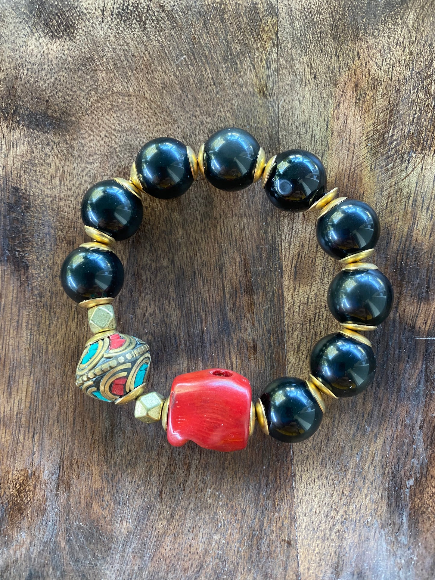 Essential Boho Collection Onyx and Red Coral Statement Stacker