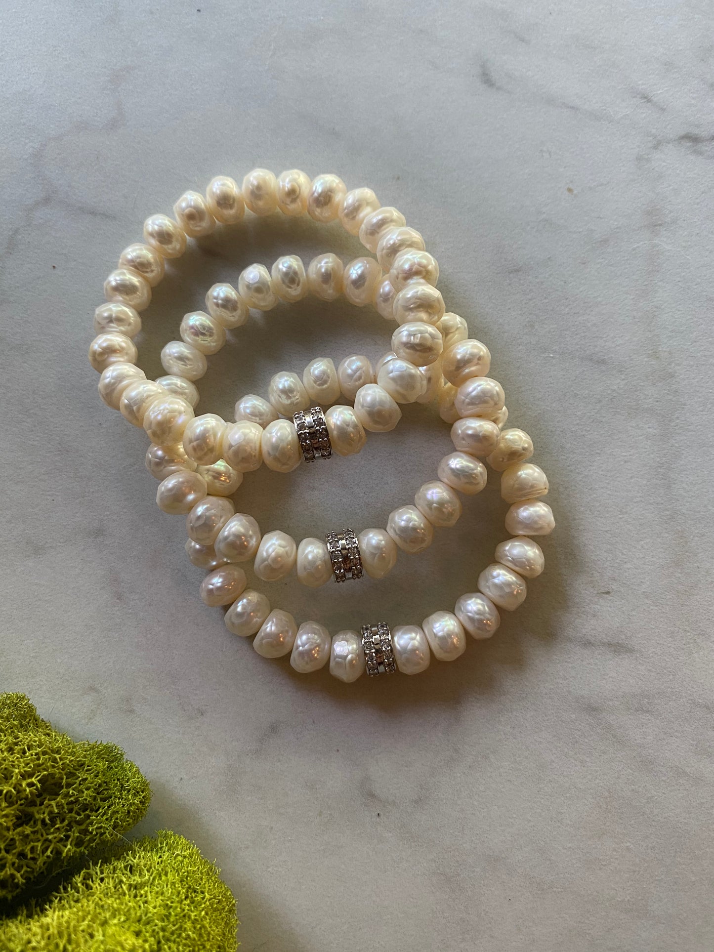 Pearls and Moonlight Faceted Freshwater Pearl Dainty Statement Stacker