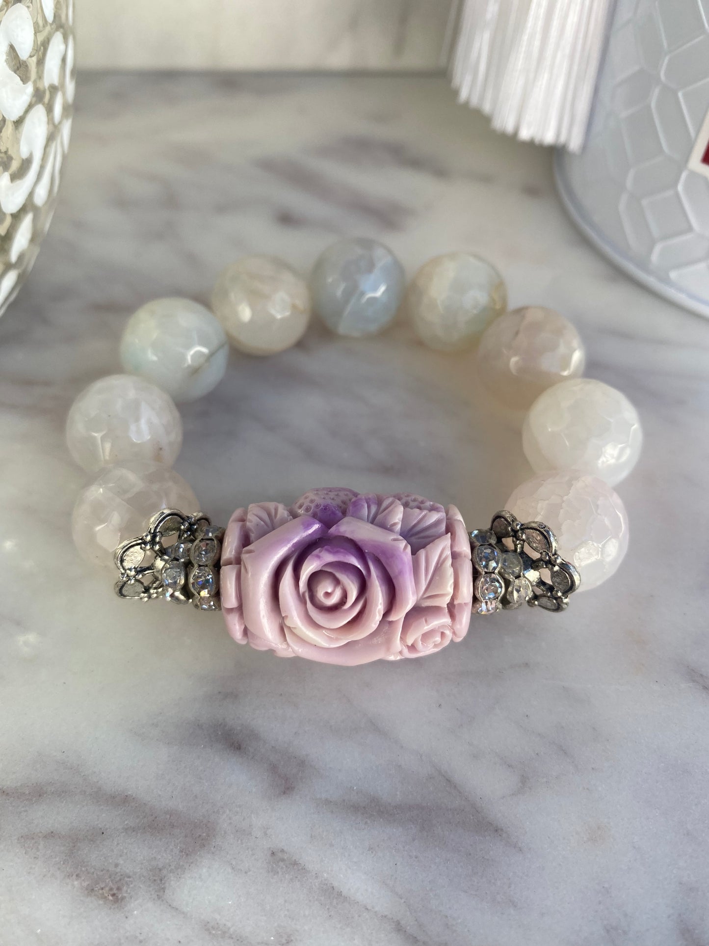 Shades of Pink Agate and Vintage Carved Resin Focal Statement Stacker