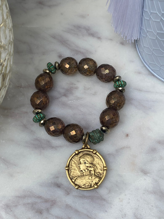 Essential Boho Collection Bronze Czech Crystal with French Coin Medal