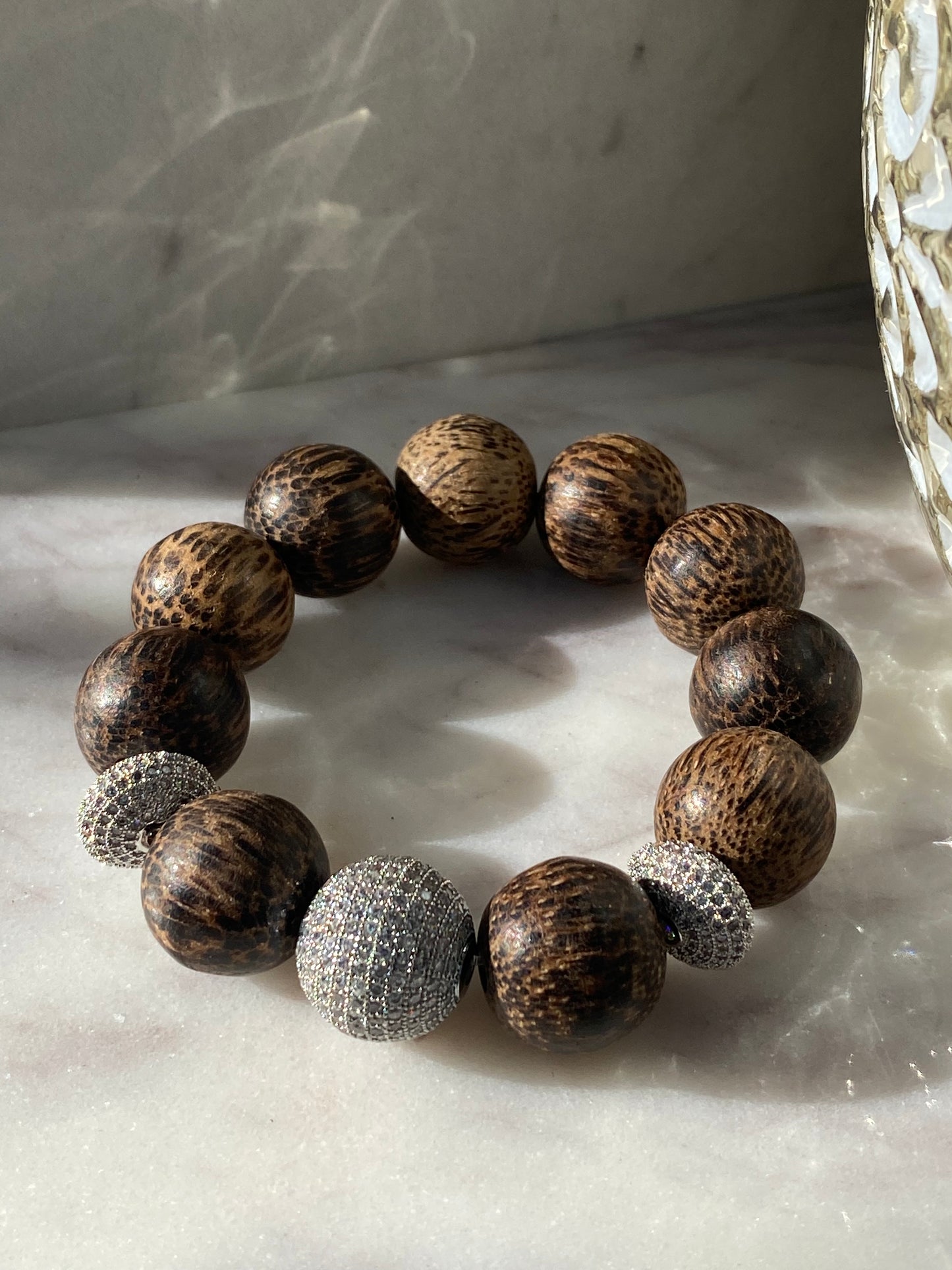 Woodland Fairy Collection Coconut Wood and CZ Pave Chunky Stacker