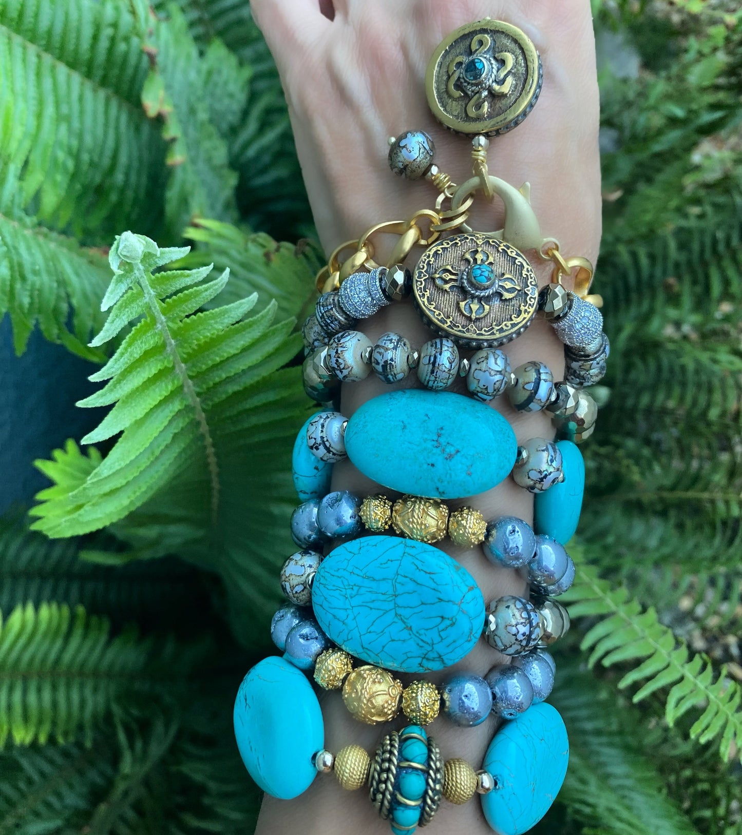 Turquesa Collection Turquoise and Faceted Pyrite Luxe Stacker