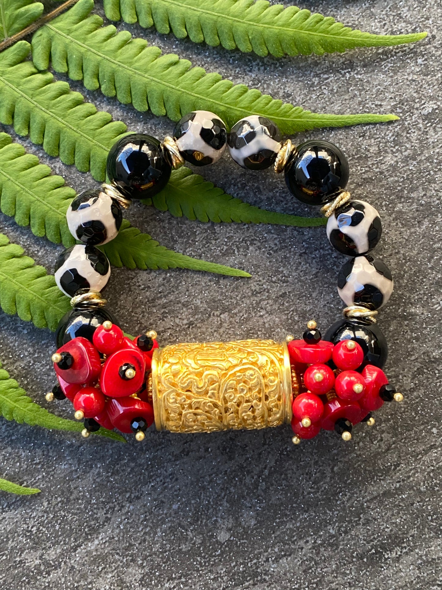 Boho Luxe Collection Tibetan Agate, Coral and Onyx Chunky Stacker