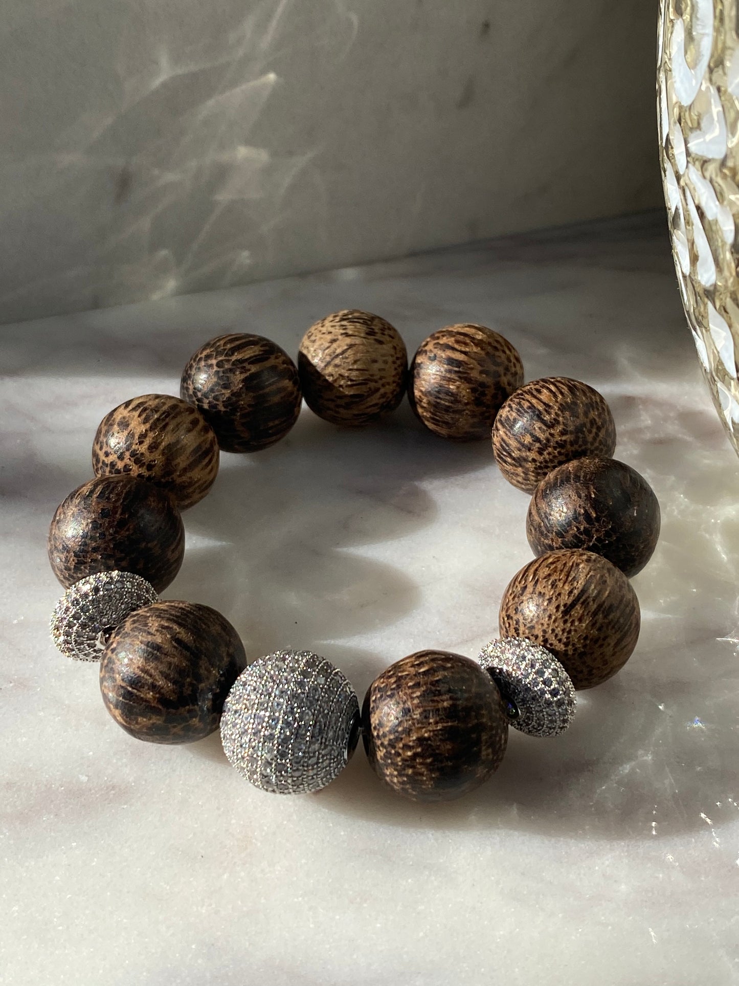 Woodland Fairy Collection Coconut Wood and CZ Pave Chunky Stacker