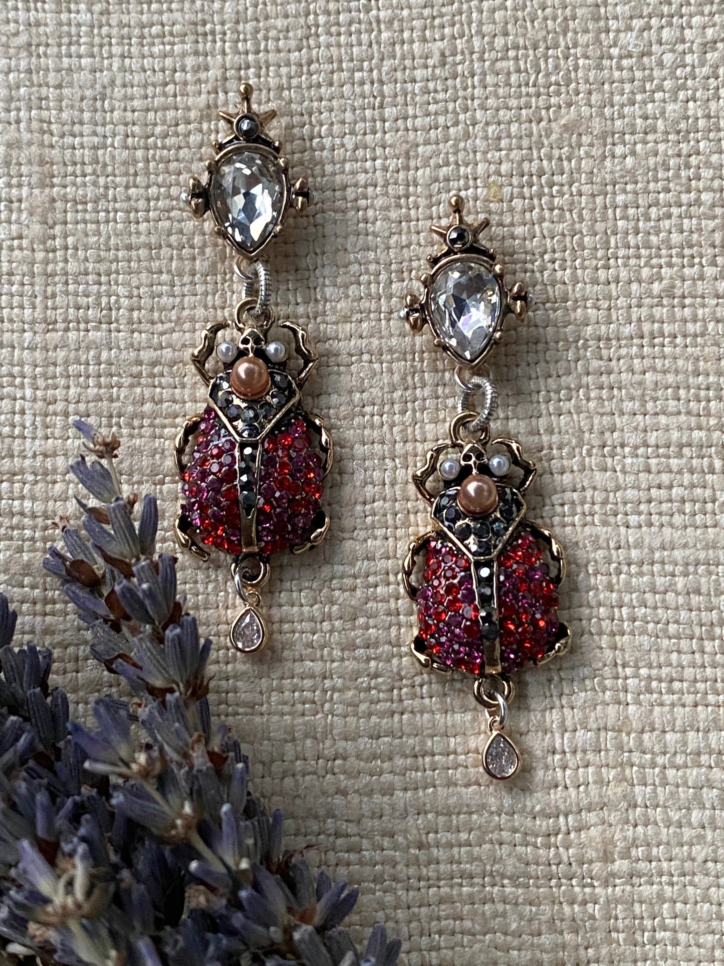 Talismans and Amulets Insetto Pink Pave Scarab Earrings