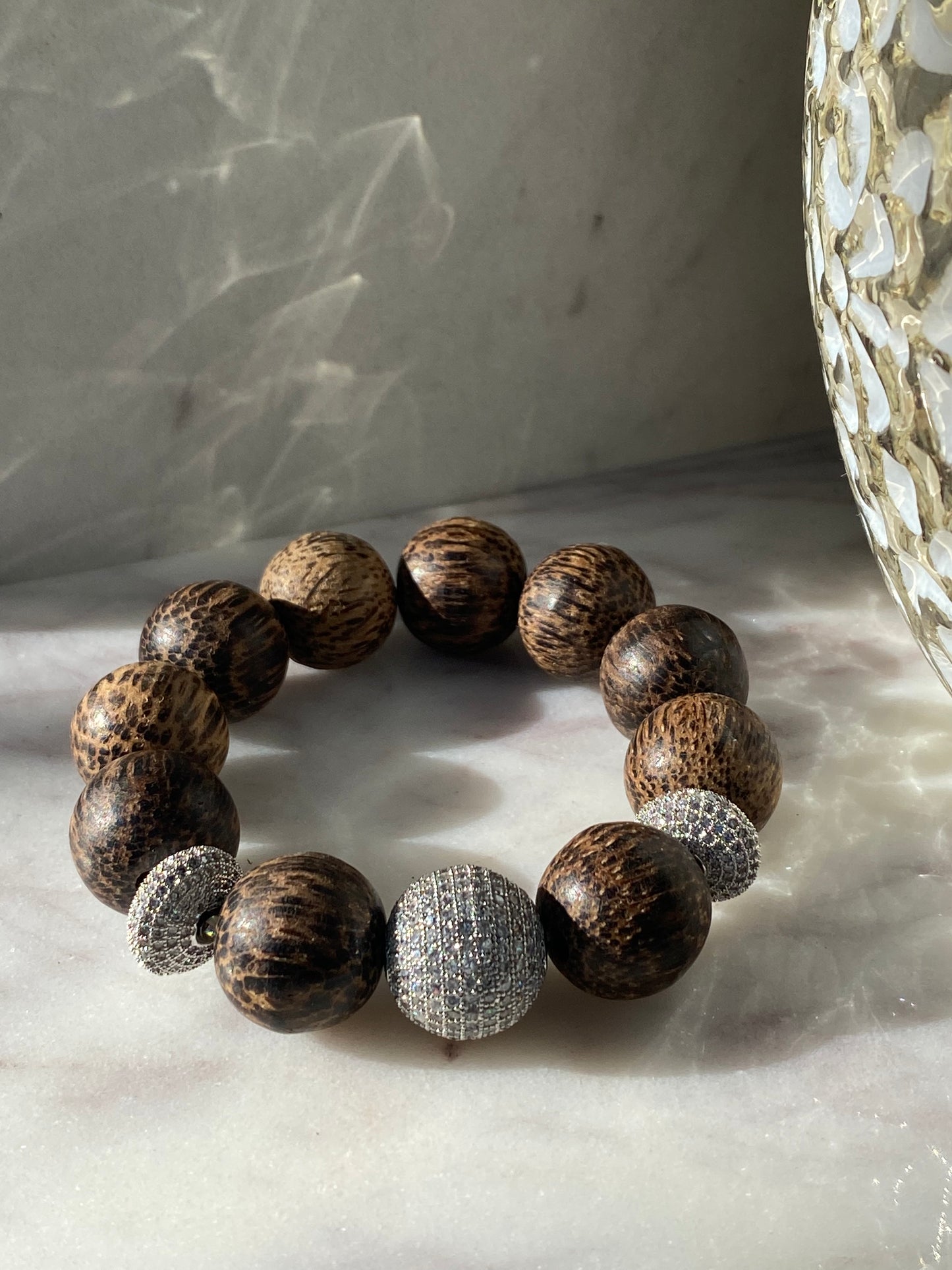 Woodland Fairy Collection Coconut Wood and CZ Pave Chunky Stacker