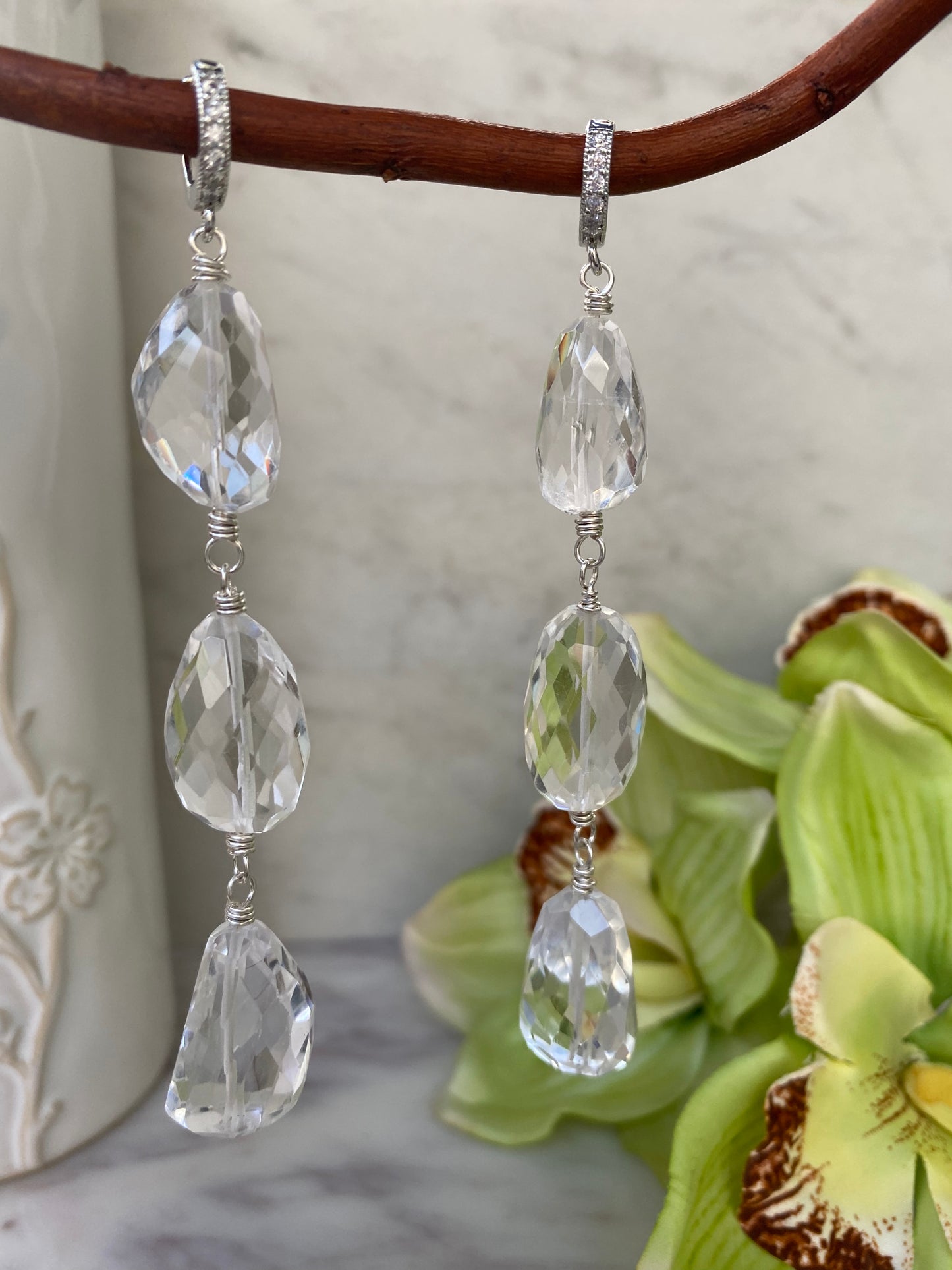 Roca Collection Faceted Crystal Quartz Chandelier Earrings
