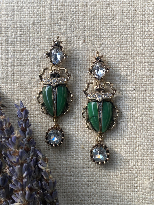 Talismans and Amulets Insetto Green Enamel Scarab Earrings