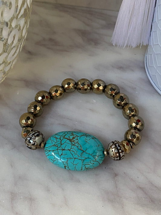 Turquesa Collection Turquoise and Faceted Pyrite Luxe Stacker