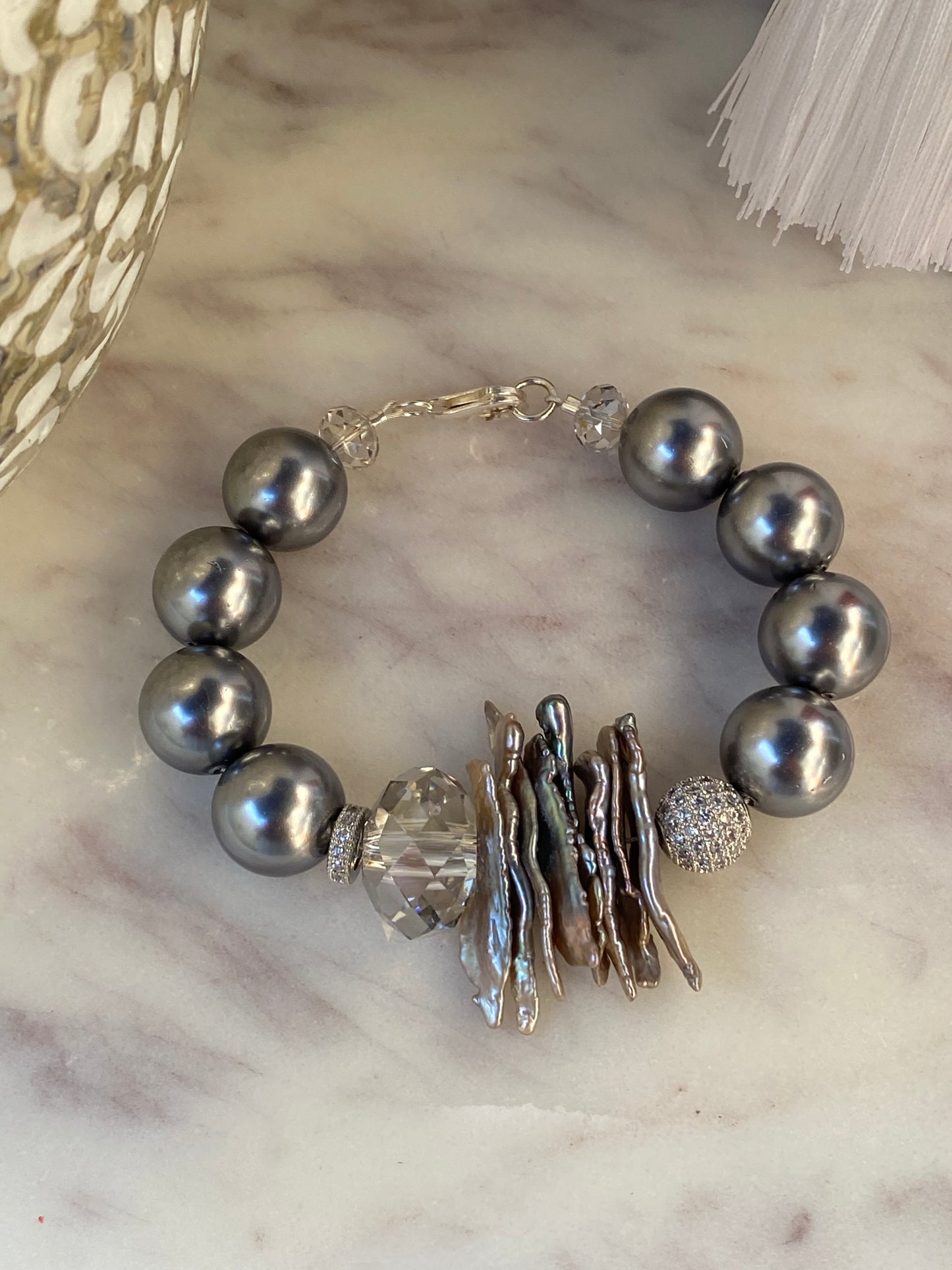 Pearls and Moonlight Shell Pearl and Swarovski Crystal Statement Stacker