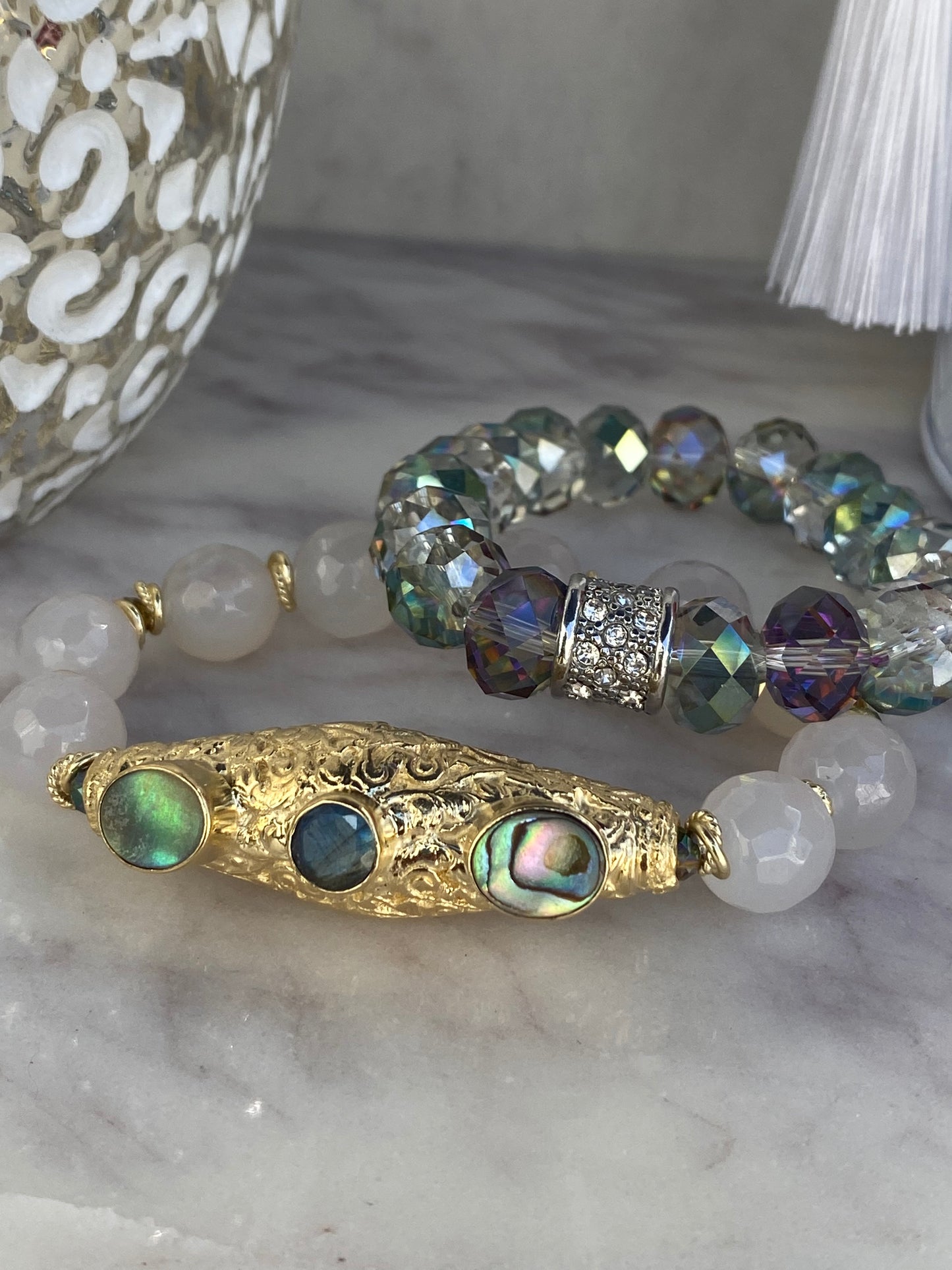 Bella Abalone Collection Austrian Crystal Statement Stacker