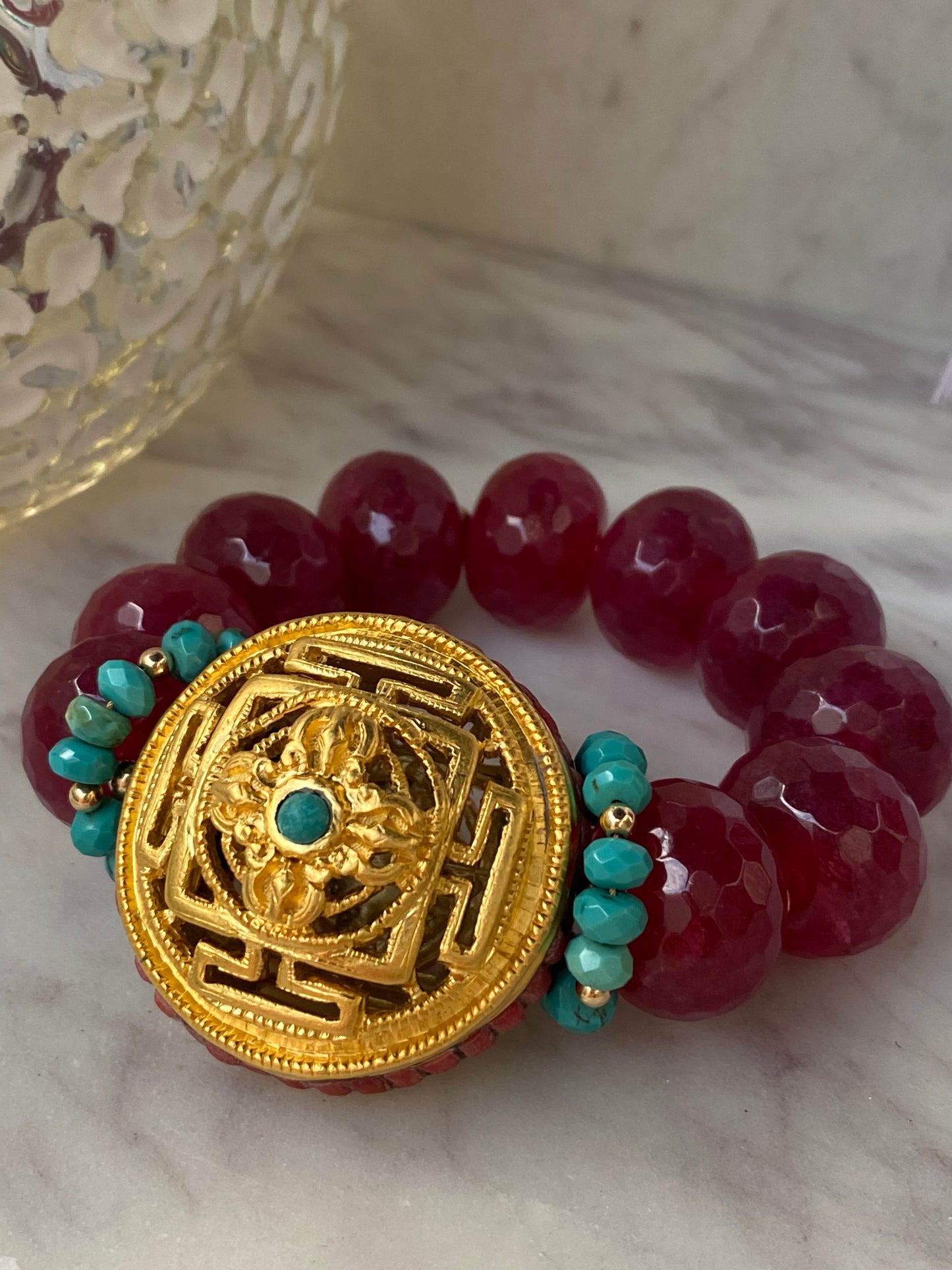 Boho Luxe Collection 22K Gold Plated Tibetan Focal Statement Stacker