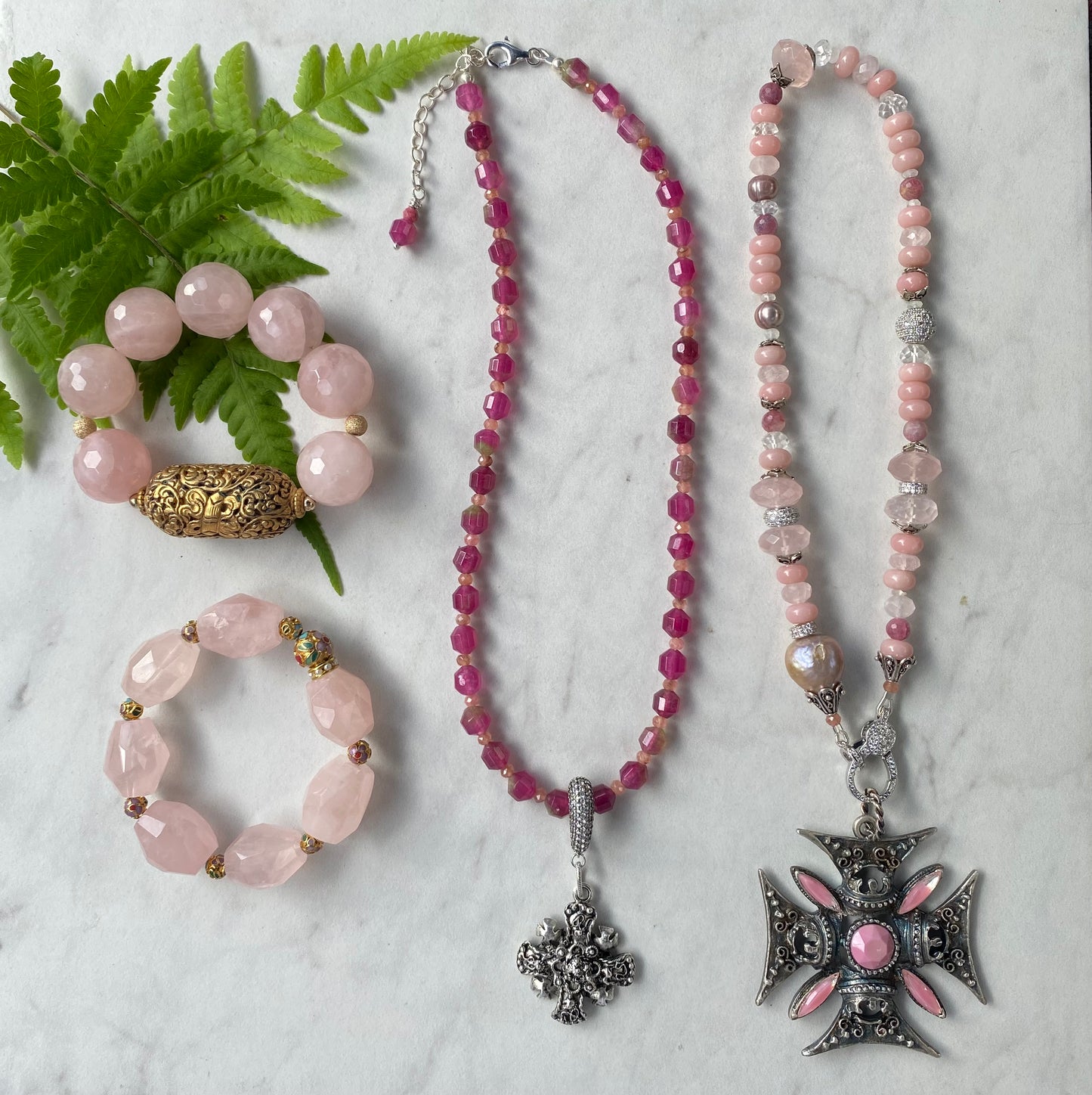 Shades of Pink Pink Peruvian Opal and Rose Quartz Statement Necklace