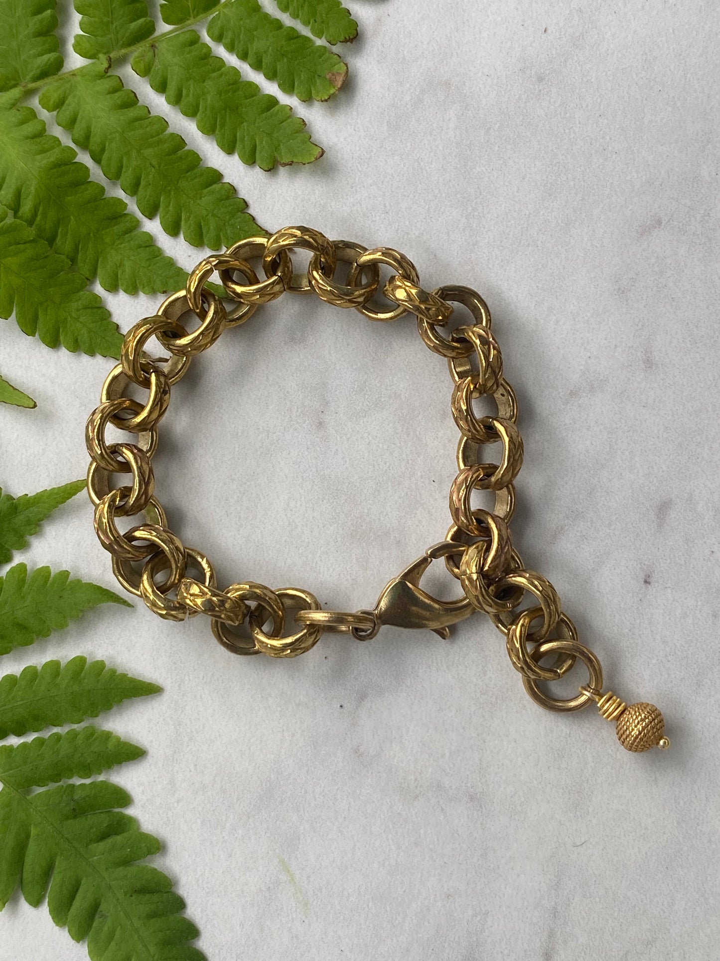 Memoirs of a Geisha Chunky Vintage Brass Carved Chain Bracelet