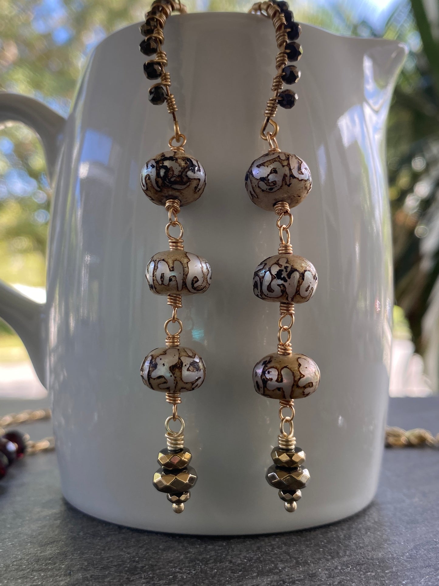 Eros Collection Carved Pearls Chandelier Earrings