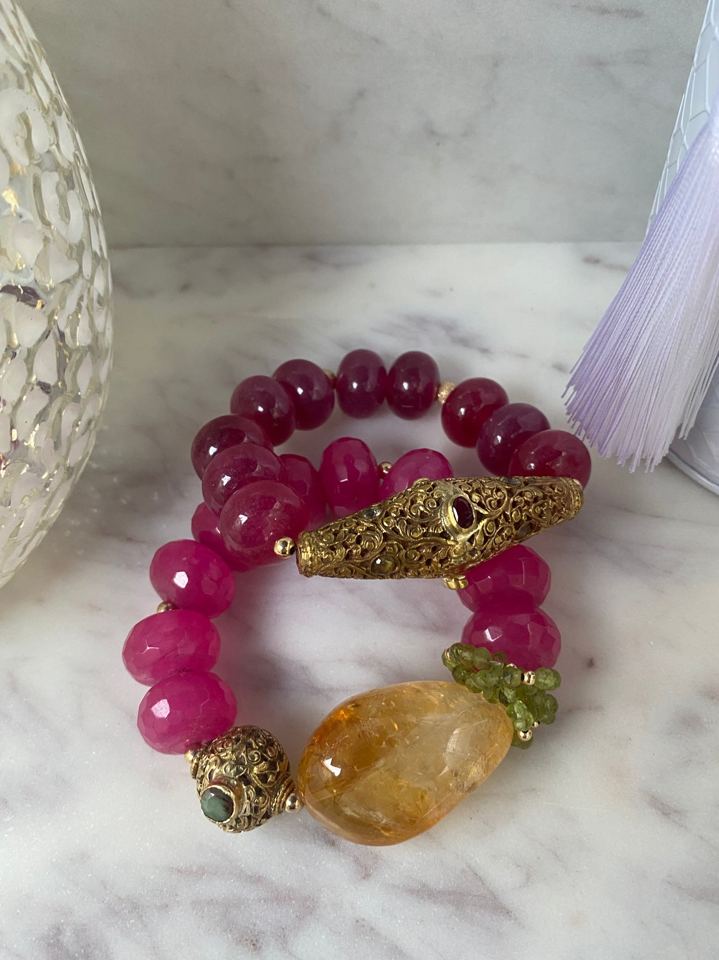 Shades of Pink With Tibetan Focal Statement Stacker