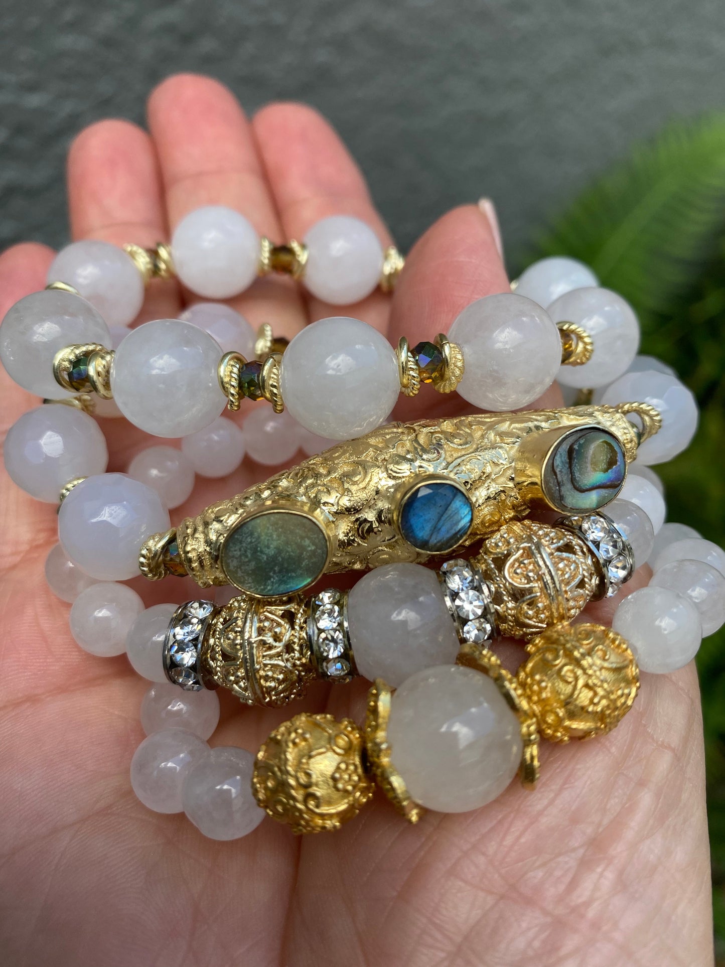 Bella Abalone Collection White Chalcedony Stacker