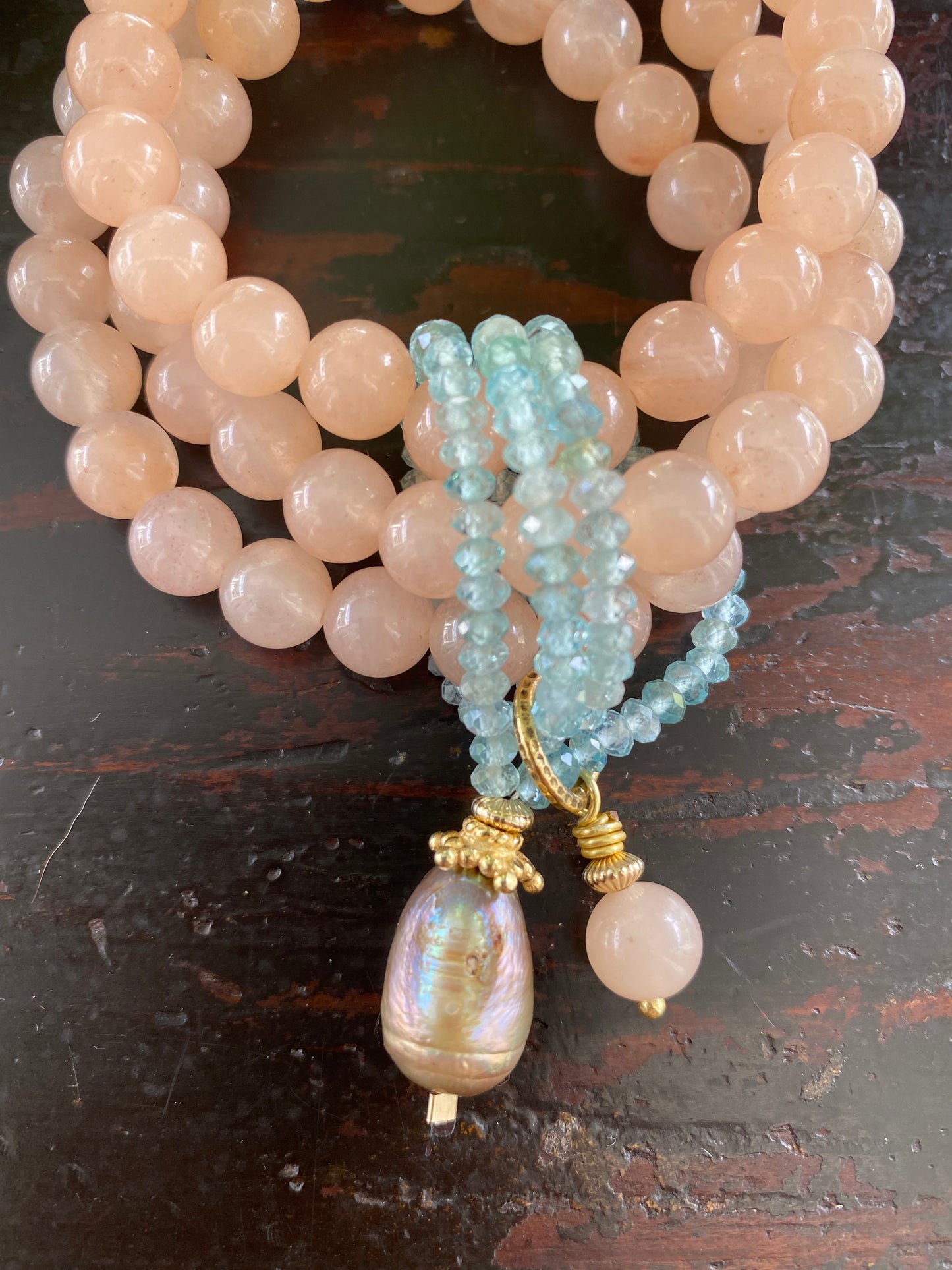 Wrapture Signature Collection Peach Chalcedony and Apatite Bracelet
