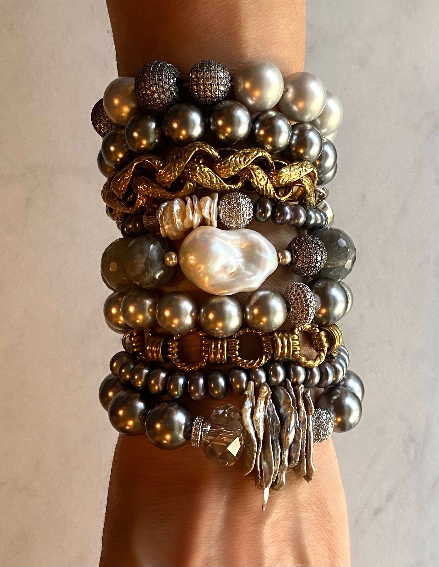Pearls and Moonlight Freshwater and Keshi Pearl Dainty Statement Stacker