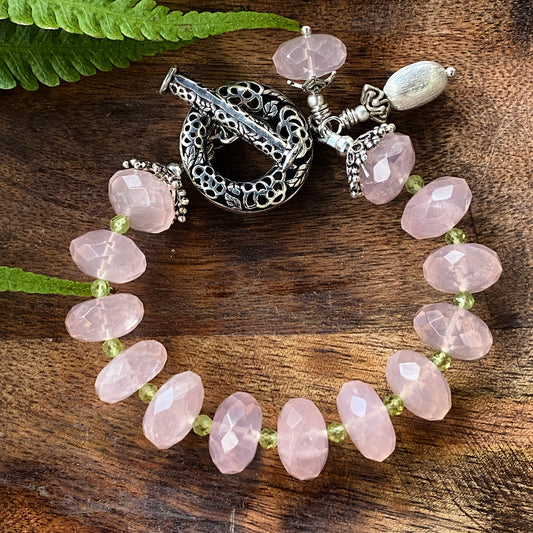 Blossom Collection Faceted Rose Quartz and Peridot Stacker