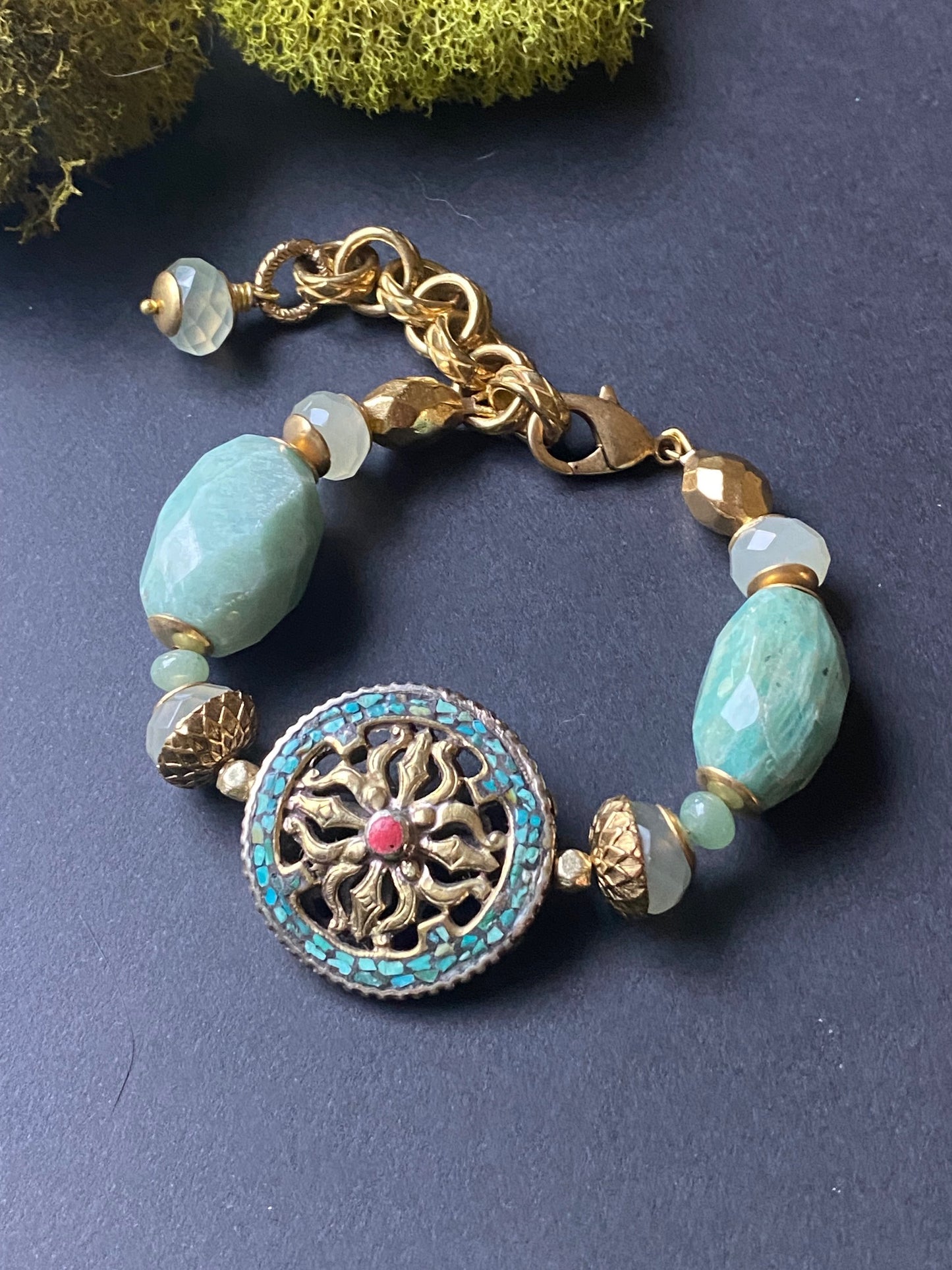 Talismans and Amulets Collection AA Faceted Chalcedony, and Amazonite Chunky Stacker